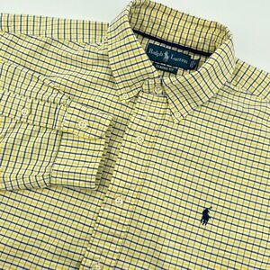 Ralph Lauren Men's Yellow Blue Windowpane Button-Down Shirt Classic Preppy Large